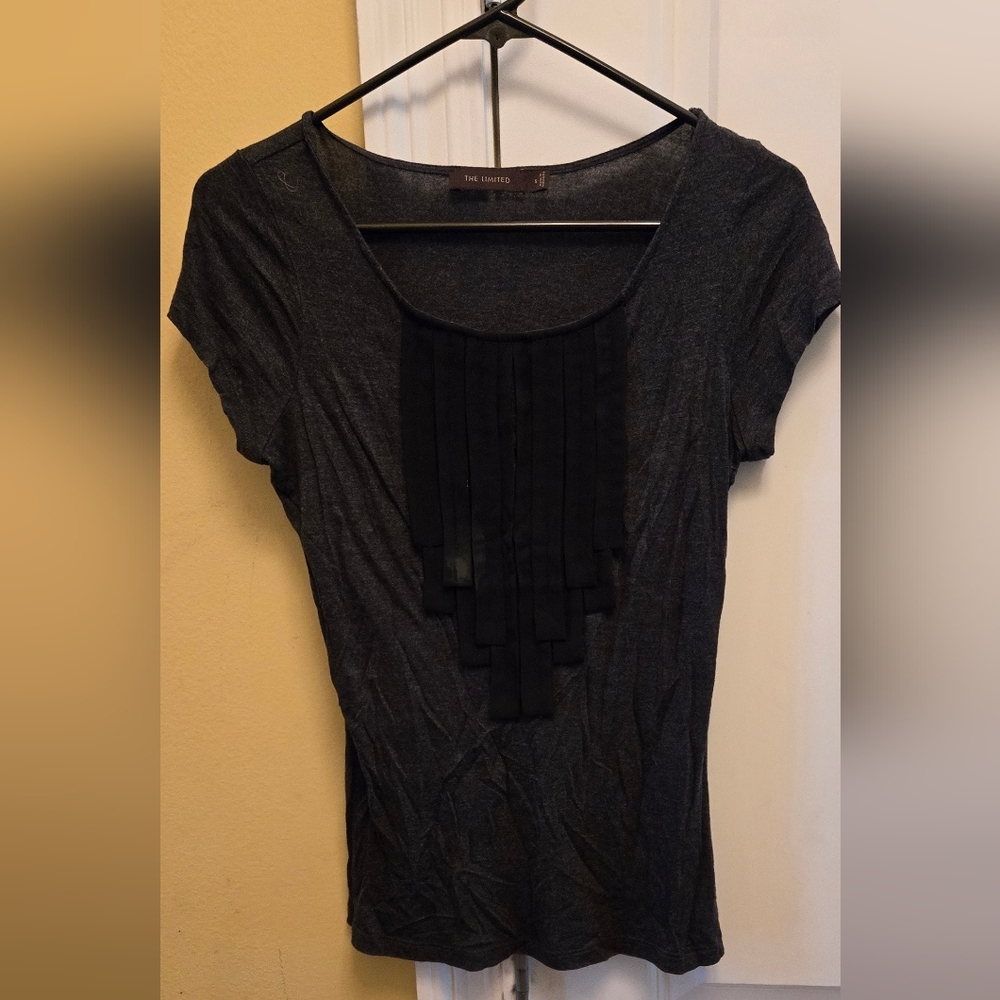 The Limited Women's Gray Fitted Embellished Blouse Date Night Festival Wear